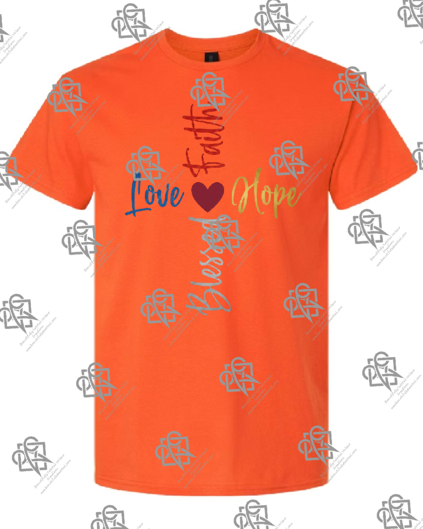 Love Hope Blessed Faith Heart T-shirt Multi Color